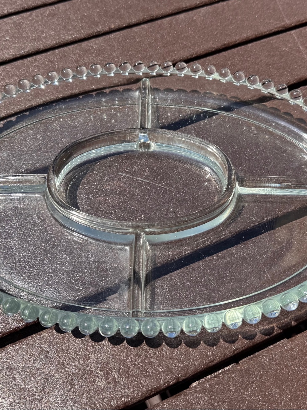 Imperial Glass Candlewick - Clear Glass Divided Serving Tray with Beaded Edge